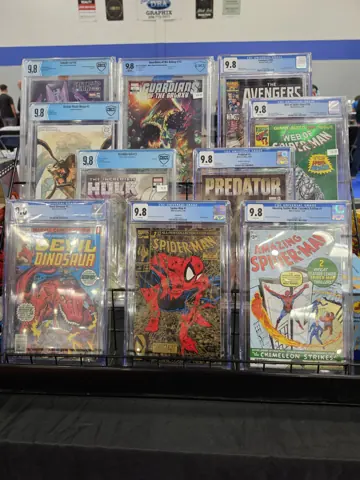 Comic books and graded comics displayed at the show